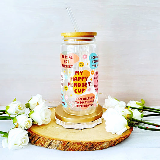 16 oz Libbey Glass Cup - My Happy Mindset Cup