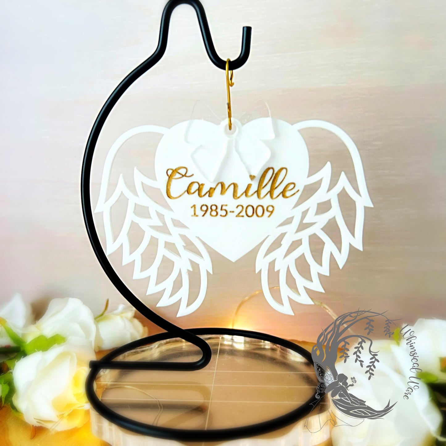 Personalized Acrylic Memorial Angel Wing Ornament [Laser-Engraved and Handpainted]