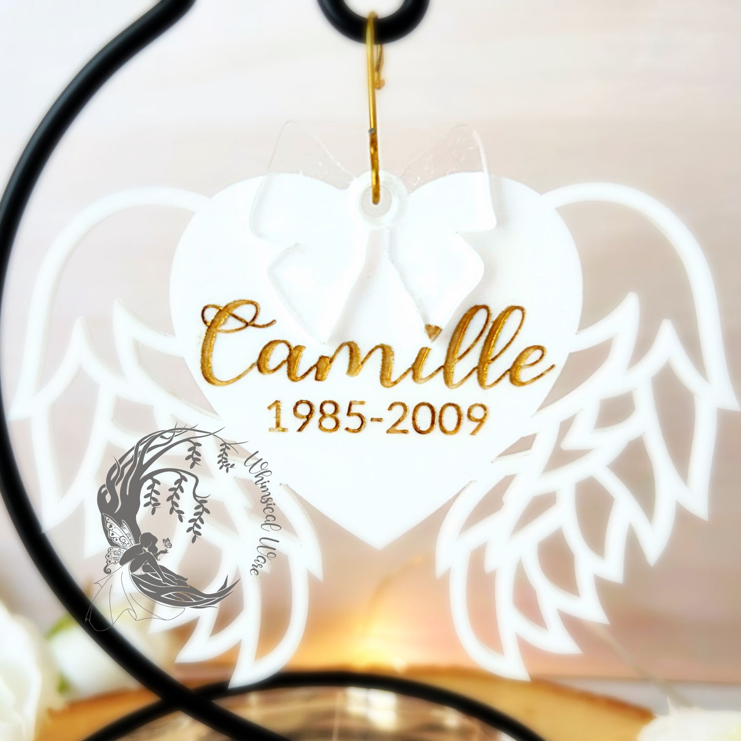 Personalized Acrylic Memorial Angel Wing Ornament [Laser-Engraved and Handpainted]