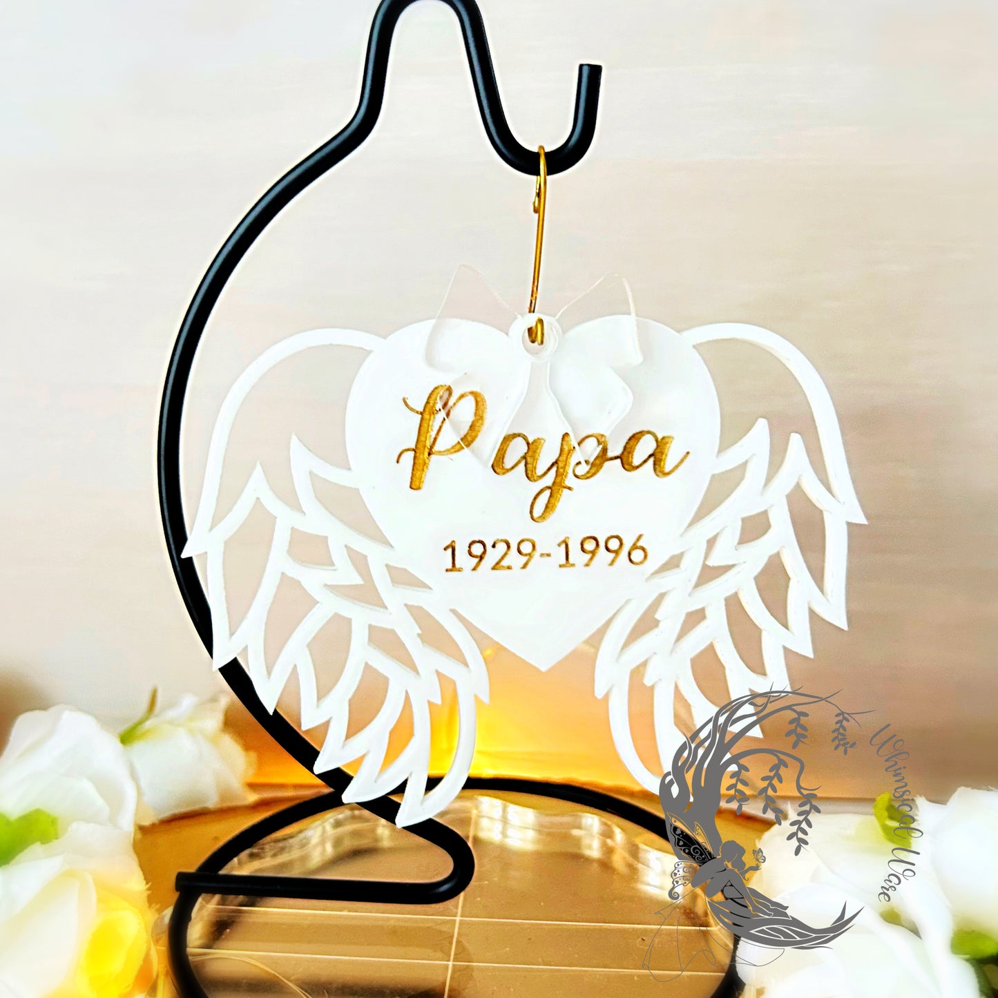 Personalized Acrylic Memorial Angel Wing Ornament [Laser-Engraved and Handpainted]