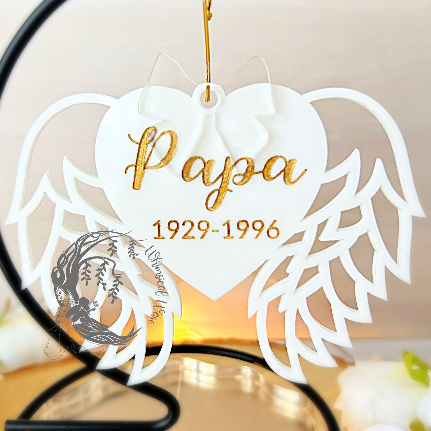 Personalized Acrylic Memorial Angel Wing Ornament [Laser-Engraved and Handpainted]